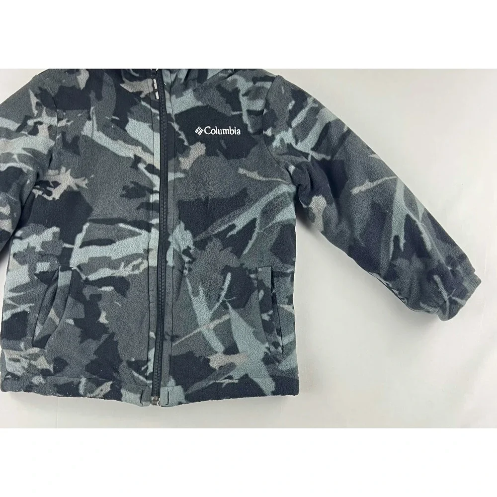GUC Columbia Kids Reversible Puffer Hooded Fleece Jacket Boy Camo Black Size XXS